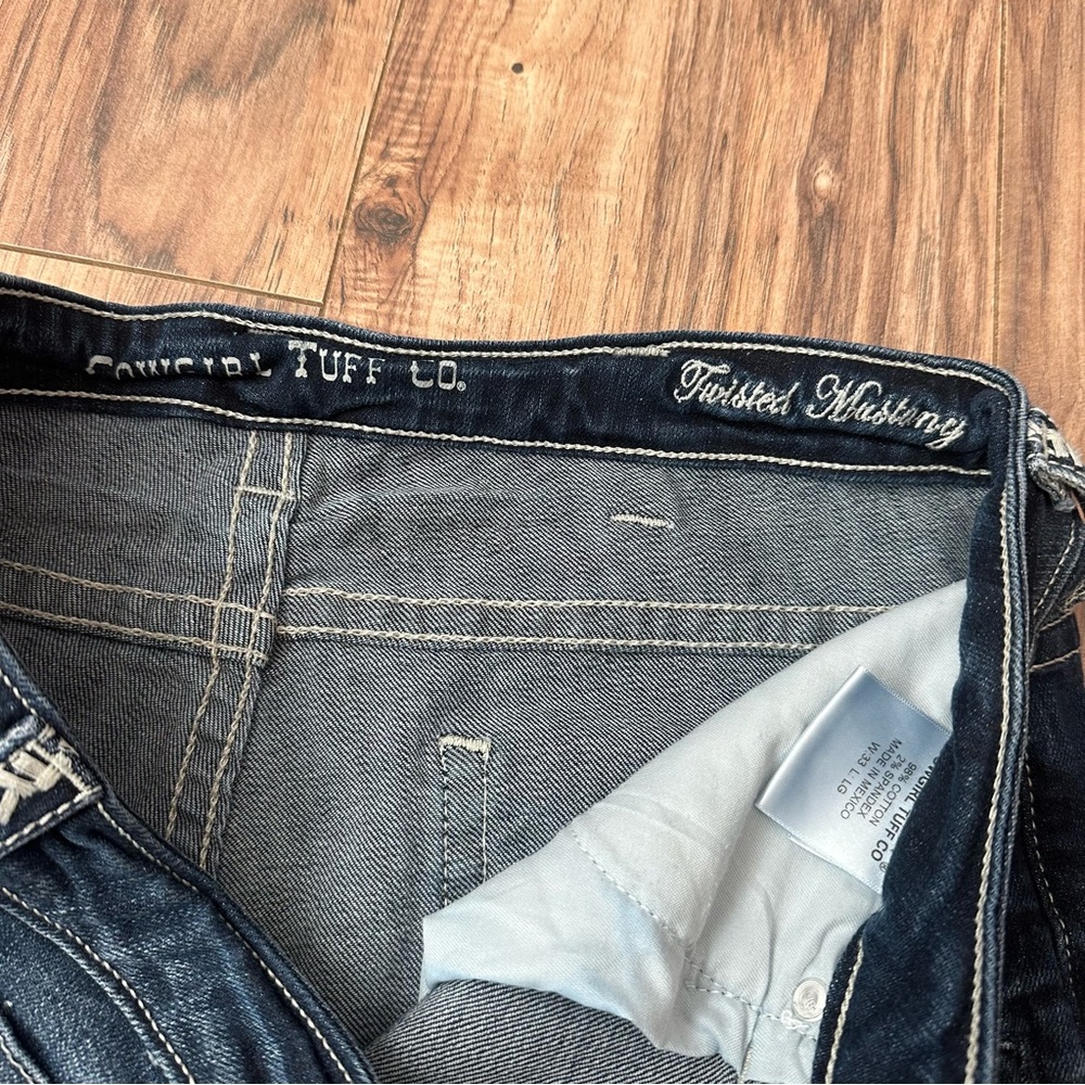 Like New Cowgirl Tuff Dark Blue Boot Cut Twisted Mustang Jeans Size: 33x34 - Picture 10 of 11